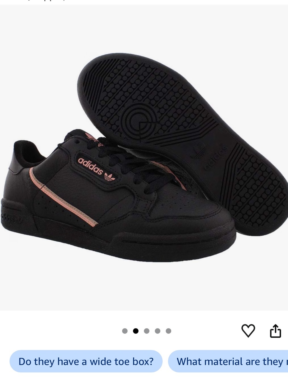 adidas Continental 80 Sneakers in Black with Pink Trim
